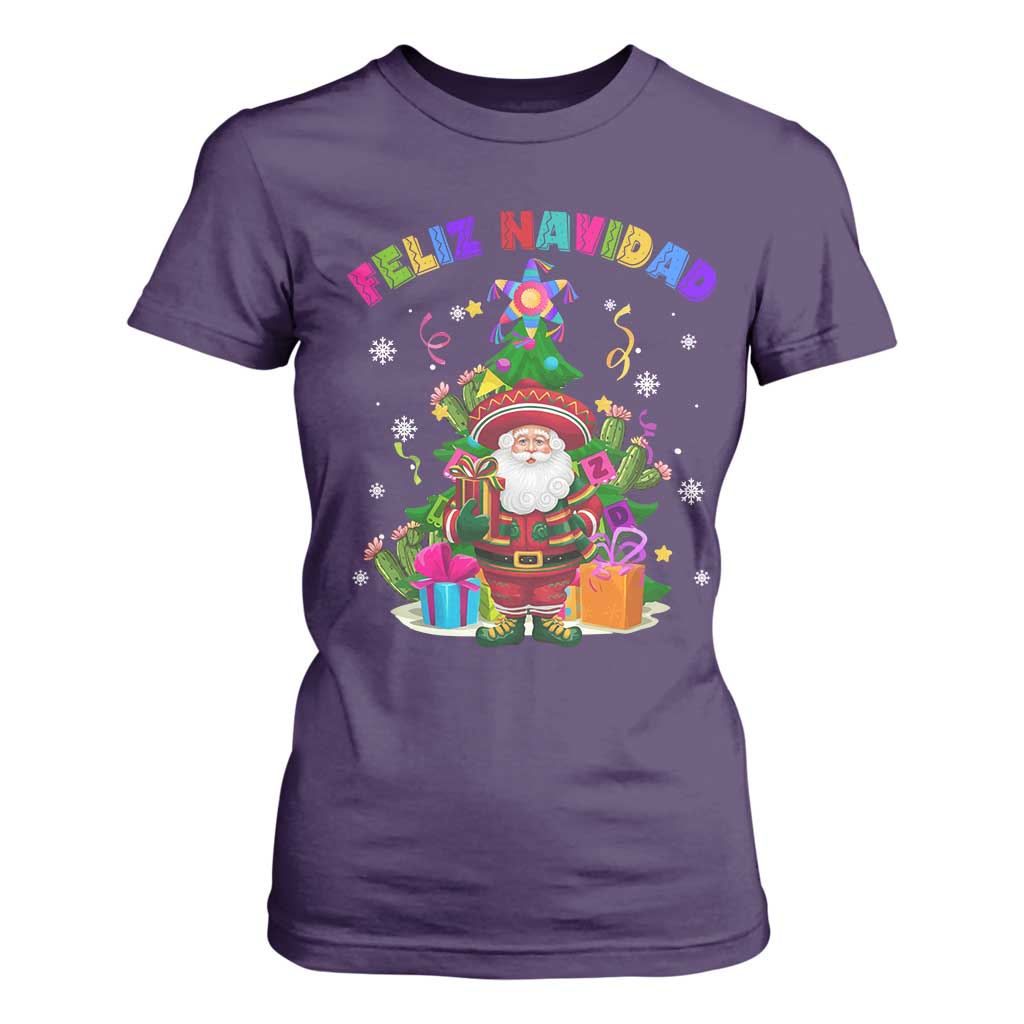 Funny Christmas In Mexico T Shirt For Women Feliz Navidad Sombrero Santa Xmas Tree TS11 Purple Print Your Wear