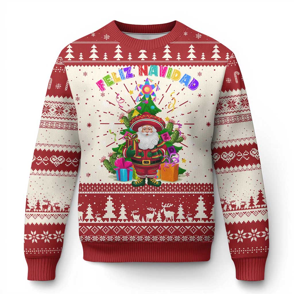 Funny Xmas In Mexico Ugly Christmas Sweater Feliz Navidad Sombrero Santa Xmas Tree TS11 Red Print Your Wear
