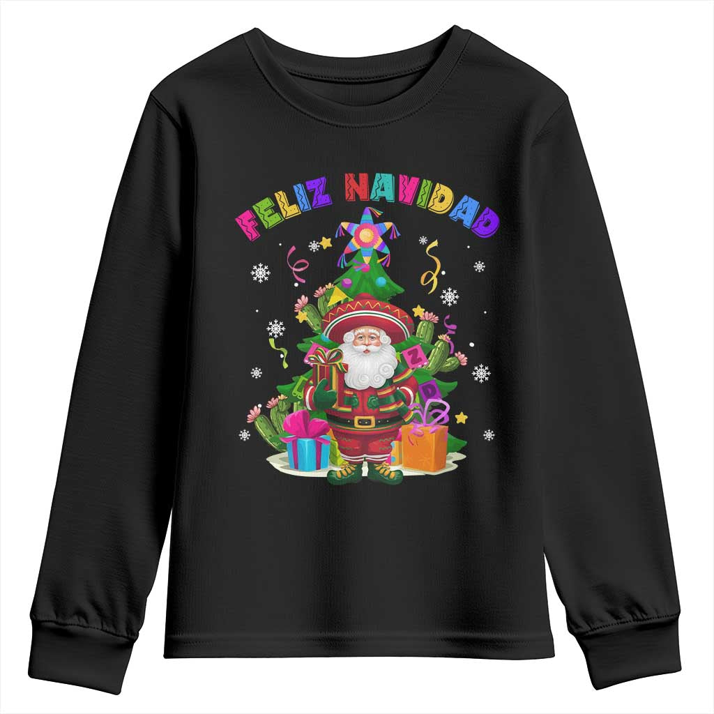Funny Christmas In Mexico Youth Sweatshirt Feliz Navidad Sombrero Santa Xmas Tree TS11 Black Print Your Wear