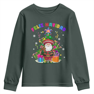 Funny Christmas In Mexico Youth Sweatshirt Feliz Navidad Sombrero Santa Xmas Tree TS11 Dark Forest Green Print Your Wear