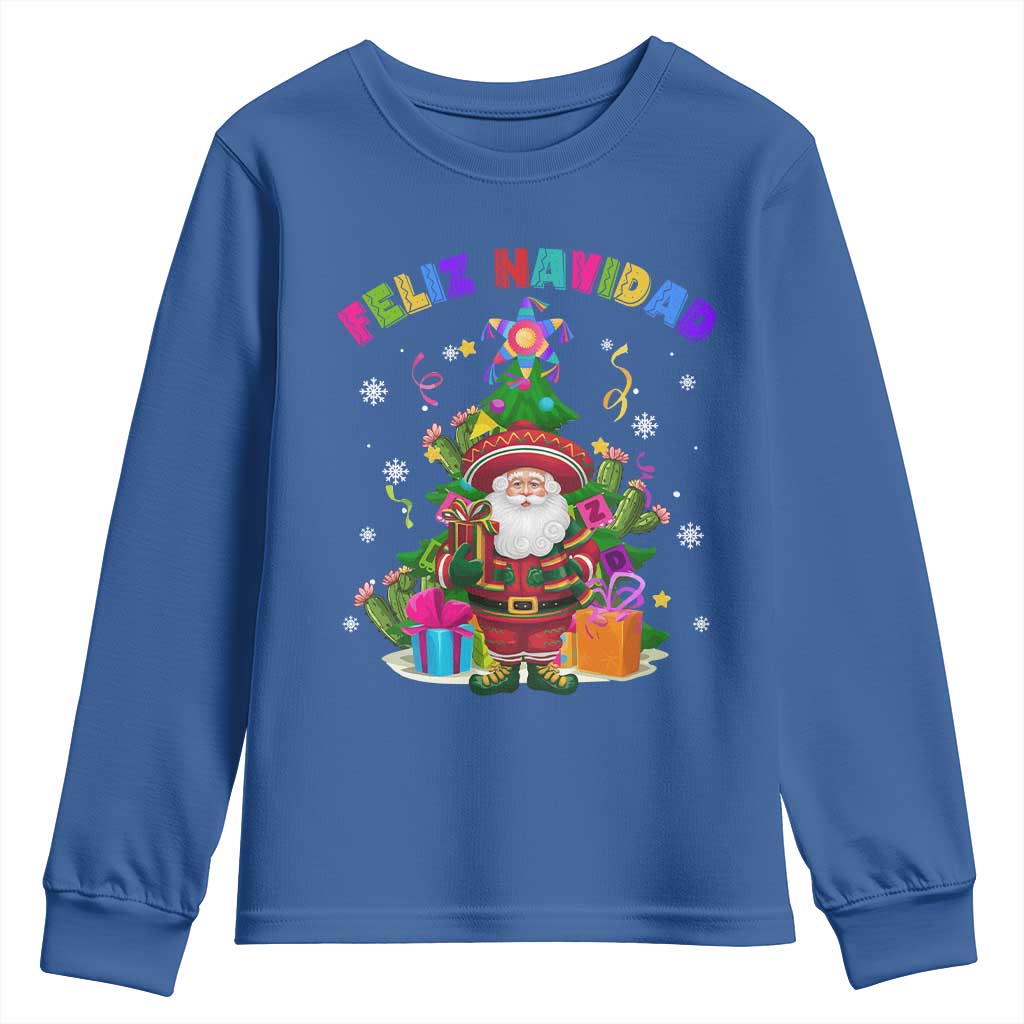 Funny Christmas In Mexico Youth Sweatshirt Feliz Navidad Sombrero Santa Xmas Tree TS11 Royal Blue Print Your Wear