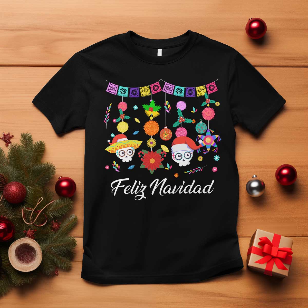 Feliz Navidad T Shirt Funny Christmas In Mexico Sugar Skull Pinata Star TS11 Black Print Your Wear