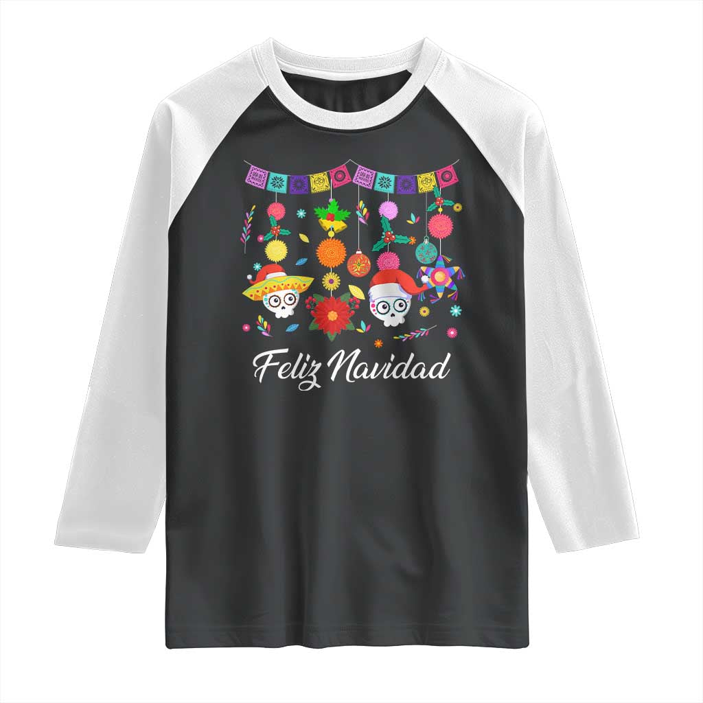 Feliz Navidad Raglan Shirt Funny Christmas In Mexico Sugar Skull Pinata Star TS11 Black White Print Your Wear