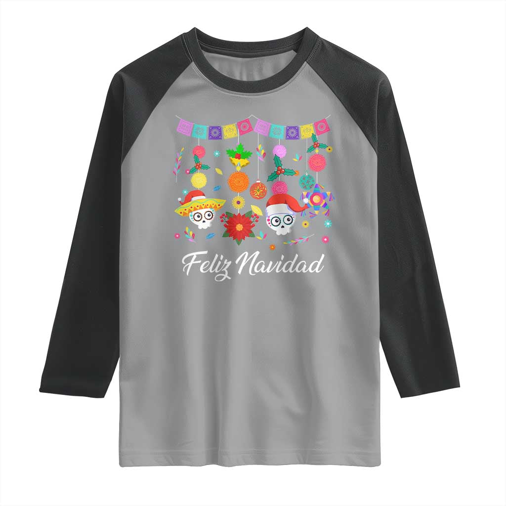 Feliz Navidad Raglan Shirt Funny Christmas In Mexico Sugar Skull Pinata Star TS11 Sport Gray Black Print Your Wear