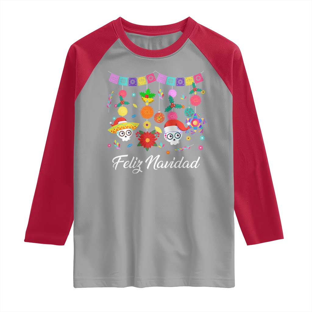 Feliz Navidad Raglan Shirt Funny Christmas In Mexico Sugar Skull Pinata Star TS11 Sport Gray Red Print Your Wear