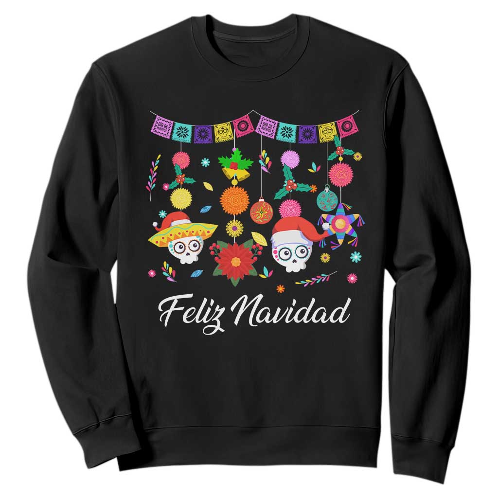 Feliz Navidad Sweatshirt Funny Christmas In Mexico Sugar Skull Pinata Star TS11 Black Print Your Wear