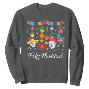 Feliz Navidad Sweatshirt Funny Christmas In Mexico Sugar Skull Pinata Star TS11 Dark Heather Print Your Wear