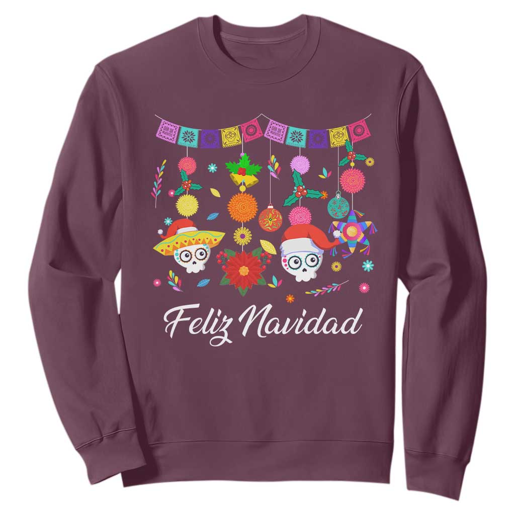 Feliz Navidad Sweatshirt Funny Christmas In Mexico Sugar Skull Pinata Star TS11 Maroon Print Your Wear