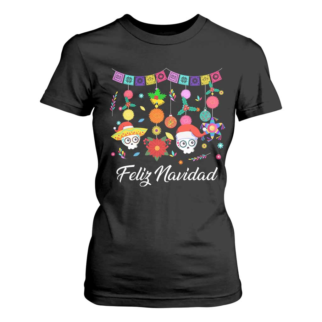 Feliz Navidad T Shirt For Women Funny Christmas In Mexico Sugar Skull Pinata Star TS11 Black Print Your Wear
