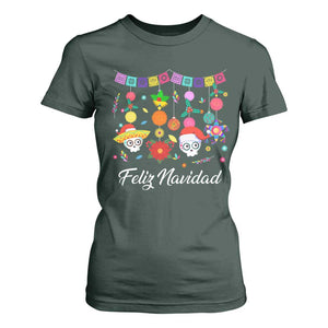 Feliz Navidad T Shirt For Women Funny Christmas In Mexico Sugar Skull Pinata Star TS11 Dark Forest Green Print Your Wear