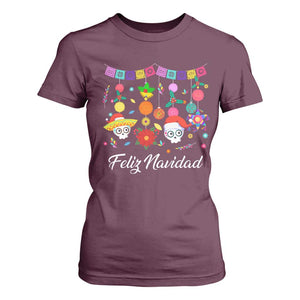 Feliz Navidad T Shirt For Women Funny Christmas In Mexico Sugar Skull Pinata Star TS11 Maroon Print Your Wear