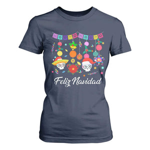 Feliz Navidad T Shirt For Women Funny Christmas In Mexico Sugar Skull Pinata Star TS11 Navy Print Your Wear