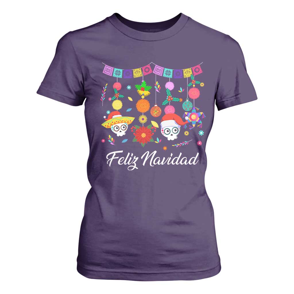 Feliz Navidad T Shirt For Women Funny Christmas In Mexico Sugar Skull Pinata Star TS11 Purple Print Your Wear