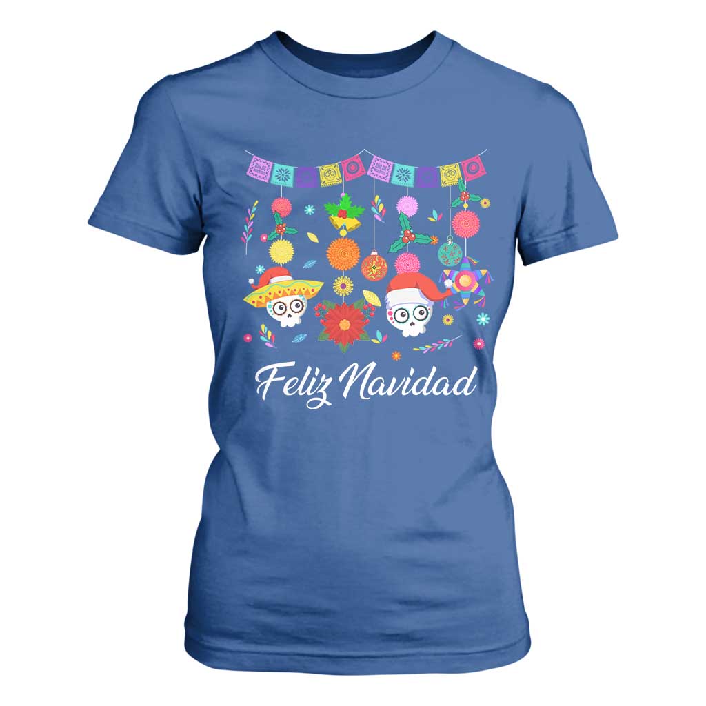 Feliz Navidad T Shirt For Women Funny Christmas In Mexico Sugar Skull Pinata Star TS11 Royal Blue Print Your Wear