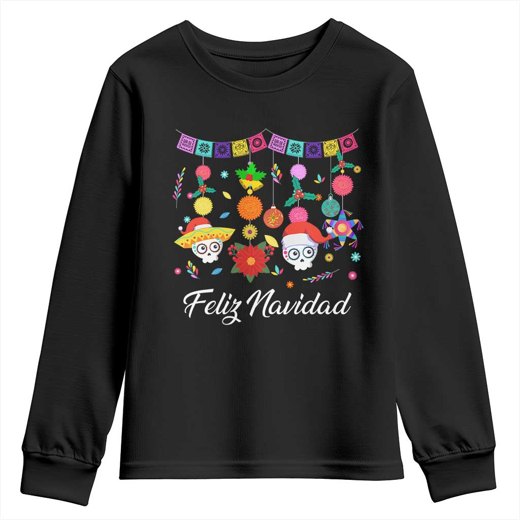 Feliz Navidad Youth Sweatshirt Funny Christmas In Mexico Sugar Skull Pinata Star TS11 Black Print Your Wear
