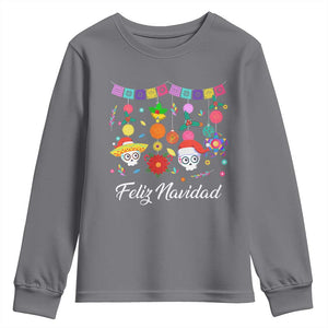 Feliz Navidad Youth Sweatshirt Funny Christmas In Mexico Sugar Skull Pinata Star TS11 Charcoal Print Your Wear