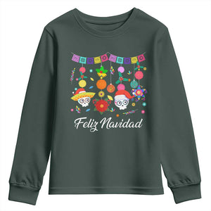 Feliz Navidad Youth Sweatshirt Funny Christmas In Mexico Sugar Skull Pinata Star TS11 Dark Forest Green Print Your Wear
