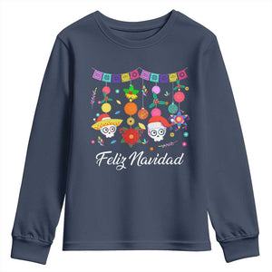 Feliz Navidad Youth Sweatshirt Funny Christmas In Mexico Sugar Skull Pinata Star TS11 Navy Print Your Wear