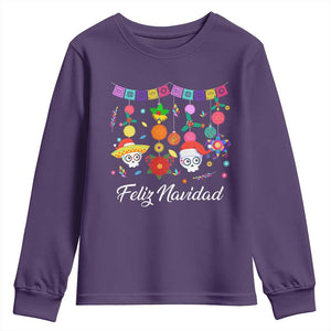 Feliz Navidad Youth Sweatshirt Funny Christmas In Mexico Sugar Skull Pinata Star TS11 Purple Print Your Wear