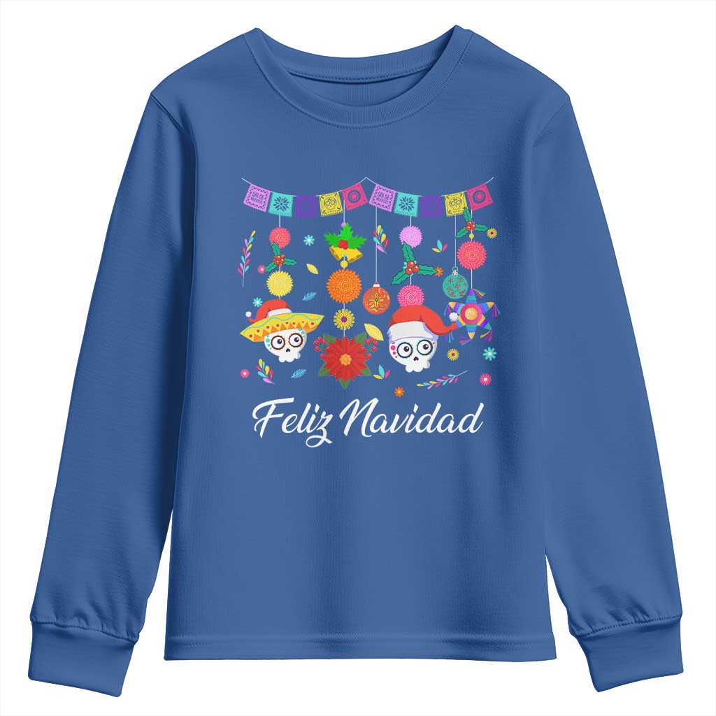 Feliz Navidad Youth Sweatshirt Funny Christmas In Mexico Sugar Skull Pinata Star TS11 Royal Blue Print Your Wear