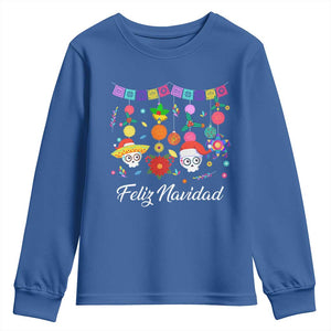 Feliz Navidad Youth Sweatshirt Funny Christmas In Mexico Sugar Skull Pinata Star TS11 Royal Blue Print Your Wear