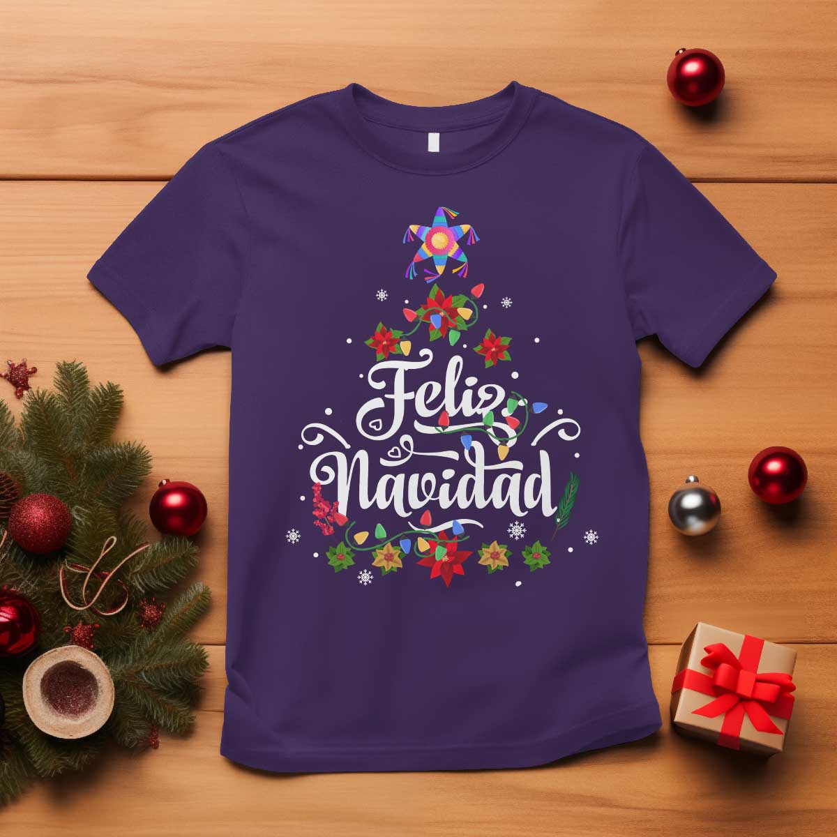 Christmas In Mexico T Shirt Feliz Navidad Pinata Star Xmas Tree TS11 Purple Print Your Wear