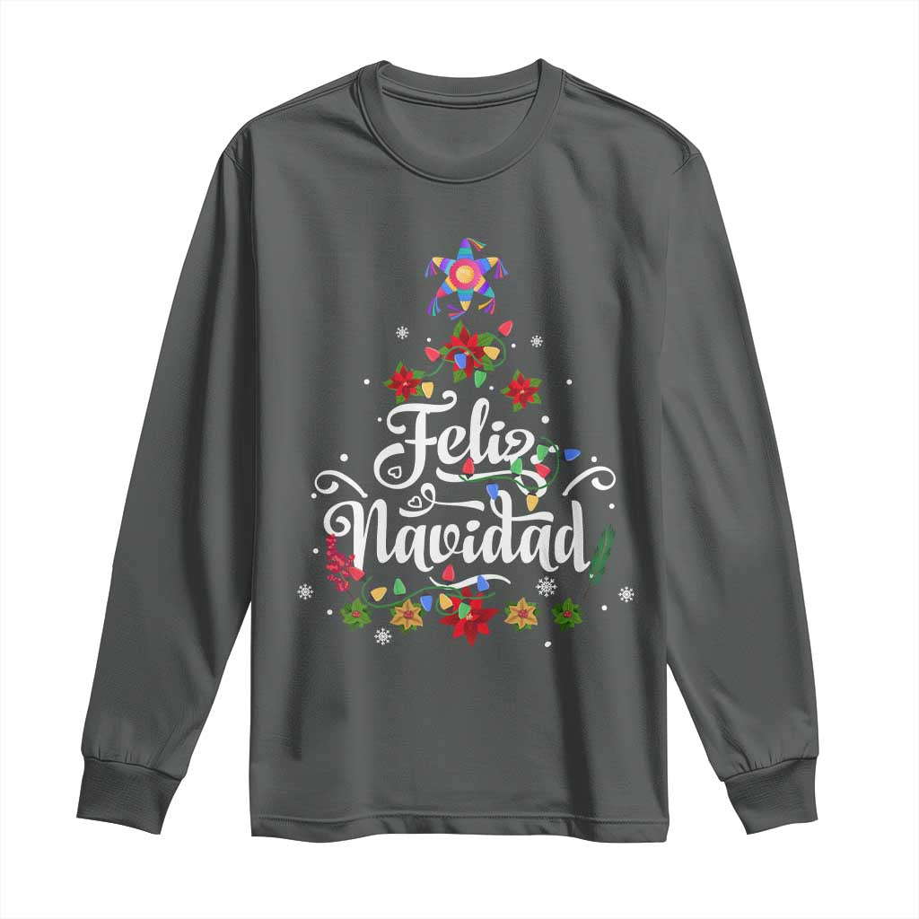 Christmas In Mexico Long Sleeve Shirt Feliz Navidad Pinata Star Xmas Tree TS11 Dark Heather Print Your Wear