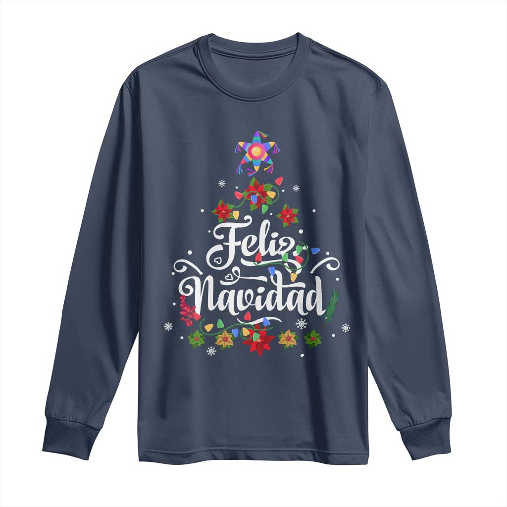 Christmas In Mexico Long Sleeve Shirt Feliz Navidad Pinata Star Xmas Tree TS11 Navy Print Your Wear