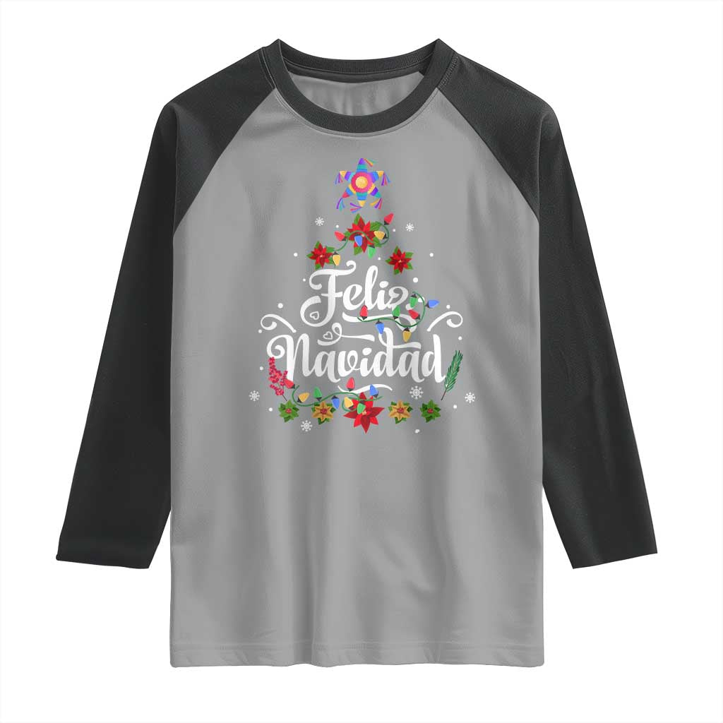Christmas In Mexico Raglan Shirt Feliz Navidad Pinata Star Xmas Tree TS11 Sport Gray Black Print Your Wear