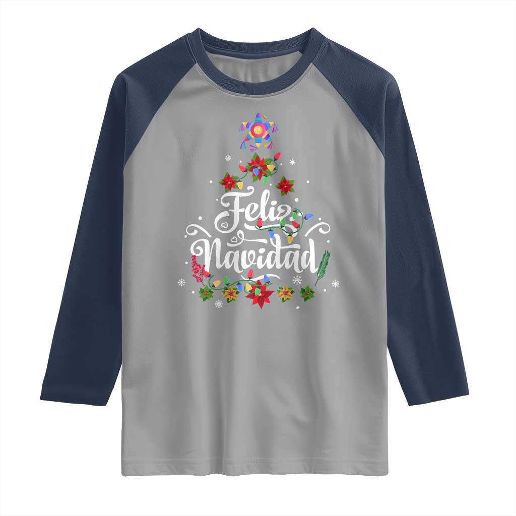 Christmas In Mexico Raglan Shirt Feliz Navidad Pinata Star Xmas Tree TS11 Sport Gray Navy Print Your Wear