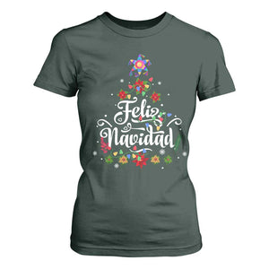 Christmas In Mexico T Shirt For Women Feliz Navidad Pinata Star Xmas Tree TS11 Dark Forest Green Print Your Wear
