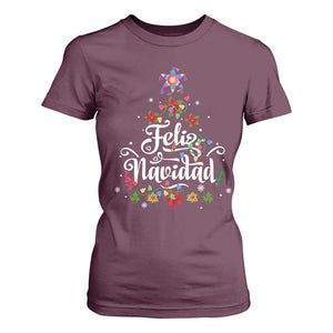 Christmas In Mexico T Shirt For Women Feliz Navidad Pinata Star Xmas Tree TS11 Maroon Print Your Wear