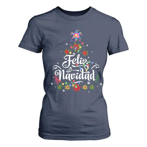 Christmas In Mexico T Shirt For Women Feliz Navidad Pinata Star Xmas Tree TS11 Navy Print Your Wear