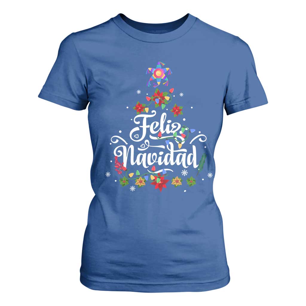 Christmas In Mexico T Shirt For Women Feliz Navidad Pinata Star Xmas Tree TS11 Royal Blue Print Your Wear