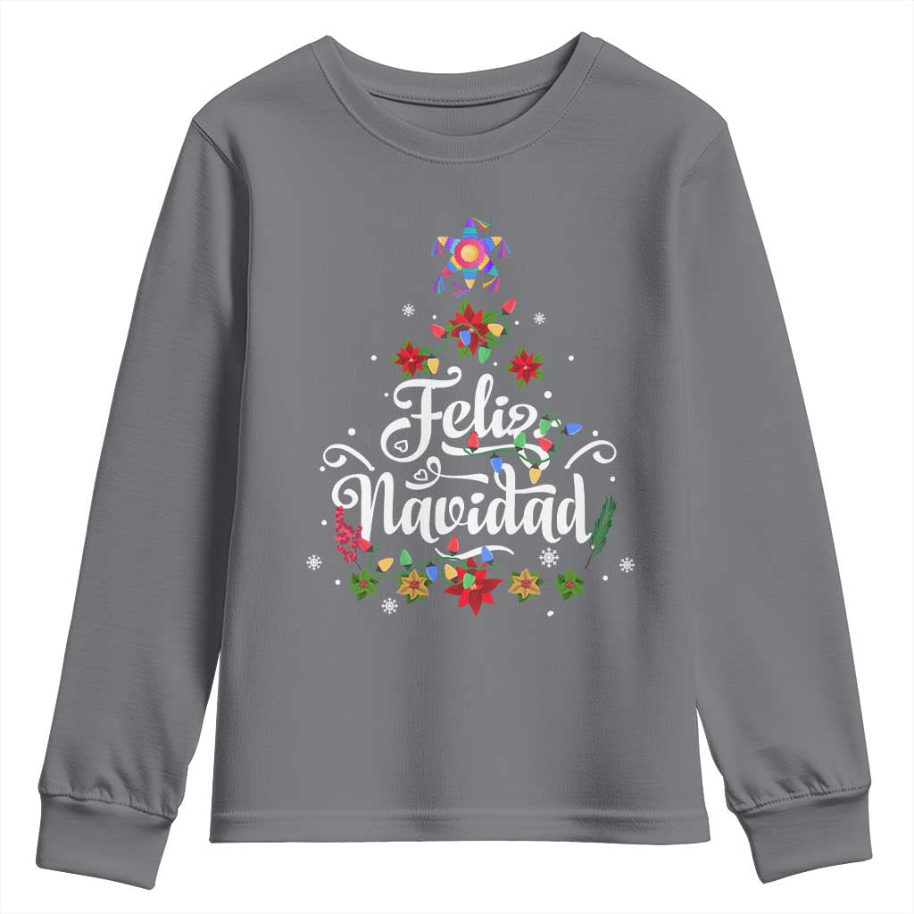 Christmas In Mexico Youth Sweatshirt Feliz Navidad Pinata Star Xmas Tree TS11 Charcoal Print Your Wear