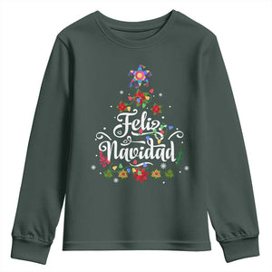 Christmas In Mexico Youth Sweatshirt Feliz Navidad Pinata Star Xmas Tree TS11 Dark Forest Green Print Your Wear
