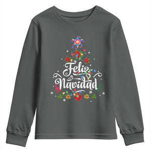 Christmas In Mexico Youth Sweatshirt Feliz Navidad Pinata Star Xmas Tree TS11 Dark Heather Print Your Wear
