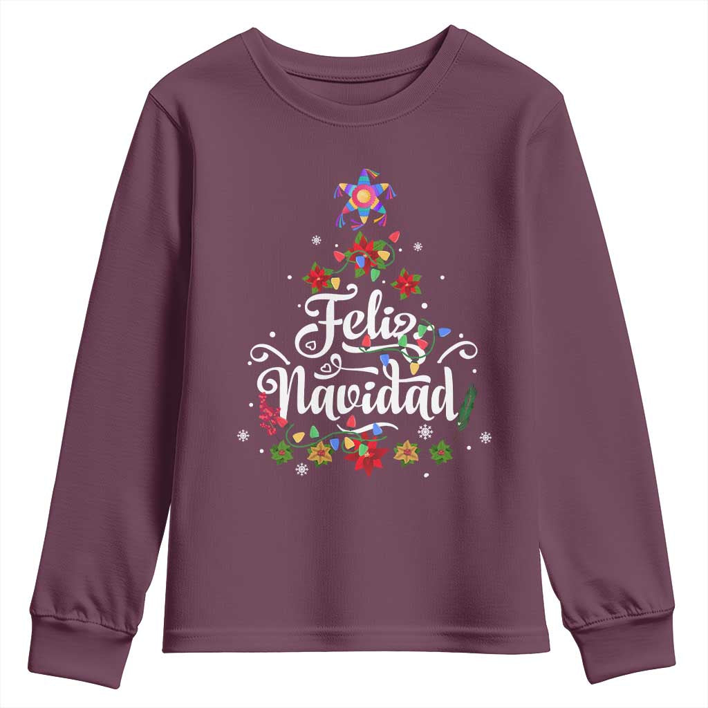 Christmas In Mexico Youth Sweatshirt Feliz Navidad Pinata Star Xmas Tree TS11 Maroon Print Your Wear