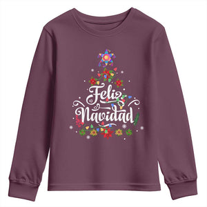 Christmas In Mexico Youth Sweatshirt Feliz Navidad Pinata Star Xmas Tree TS11 Maroon Print Your Wear