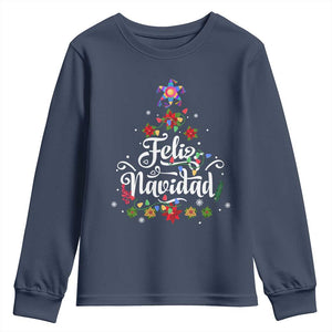 Christmas In Mexico Youth Sweatshirt Feliz Navidad Pinata Star Xmas Tree TS11 Navy Print Your Wear