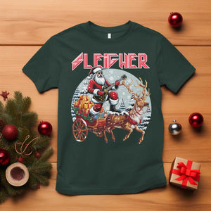 Funny Santa Heavy Metal Christmas T Shirt Sleigher Xmas Rock & Roll TS11 Dark Forest Green Print Your Wear