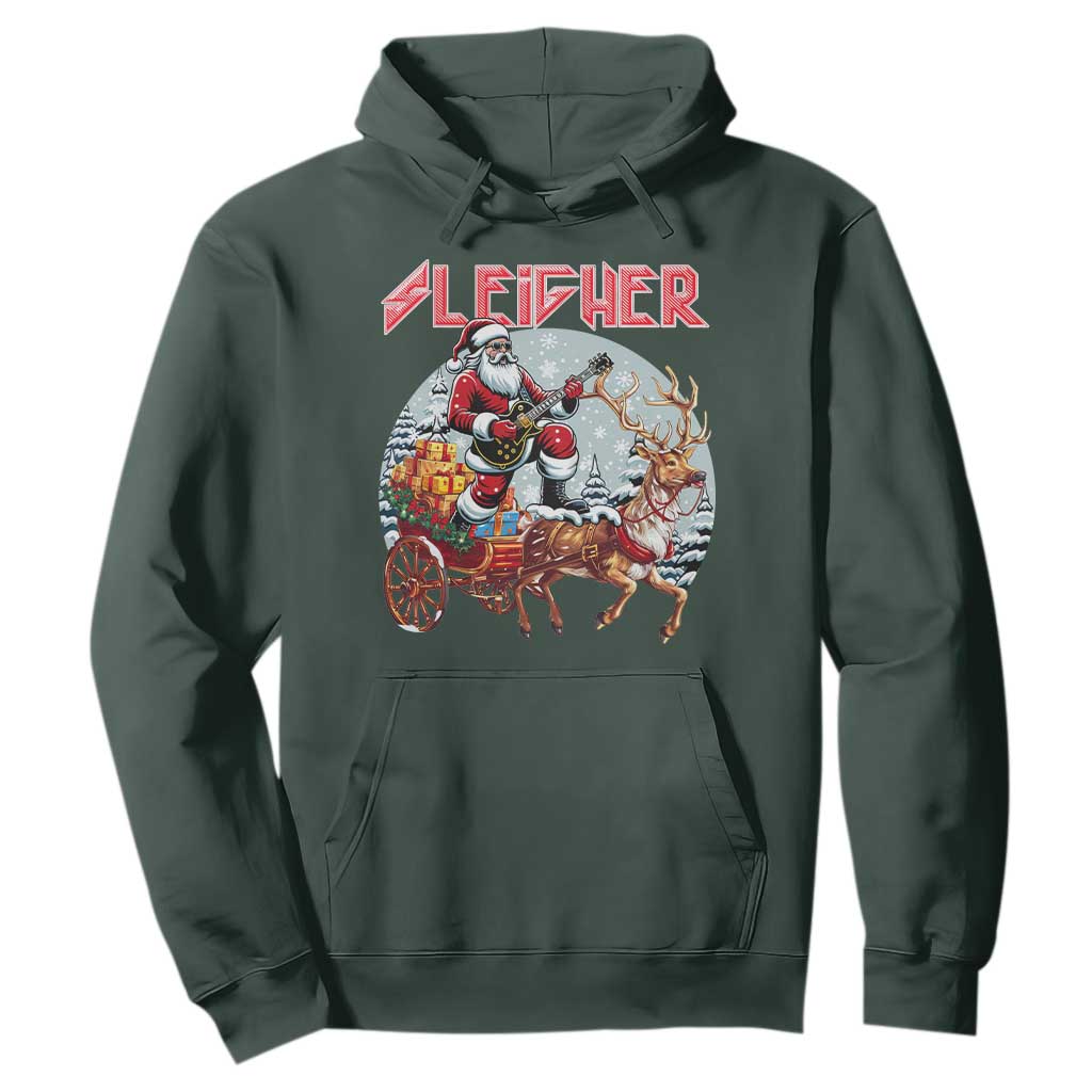 Funny Santa Heavy Metal Christmas Hoodie Sleigher Xmas Rock & Roll TS11 Dark Forest Green Print Your Wear