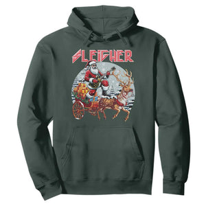 Funny Santa Heavy Metal Christmas Hoodie Sleigher Xmas Rock & Roll TS11 Dark Forest Green Print Your Wear