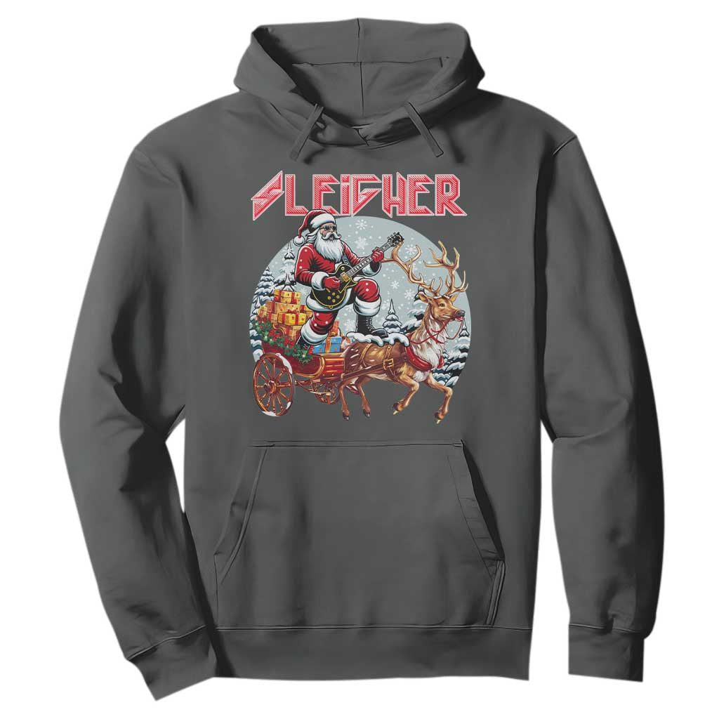 Funny Santa Heavy Metal Christmas Hoodie Sleigher Xmas Rock & Roll TS11 Dark Heather Print Your Wear