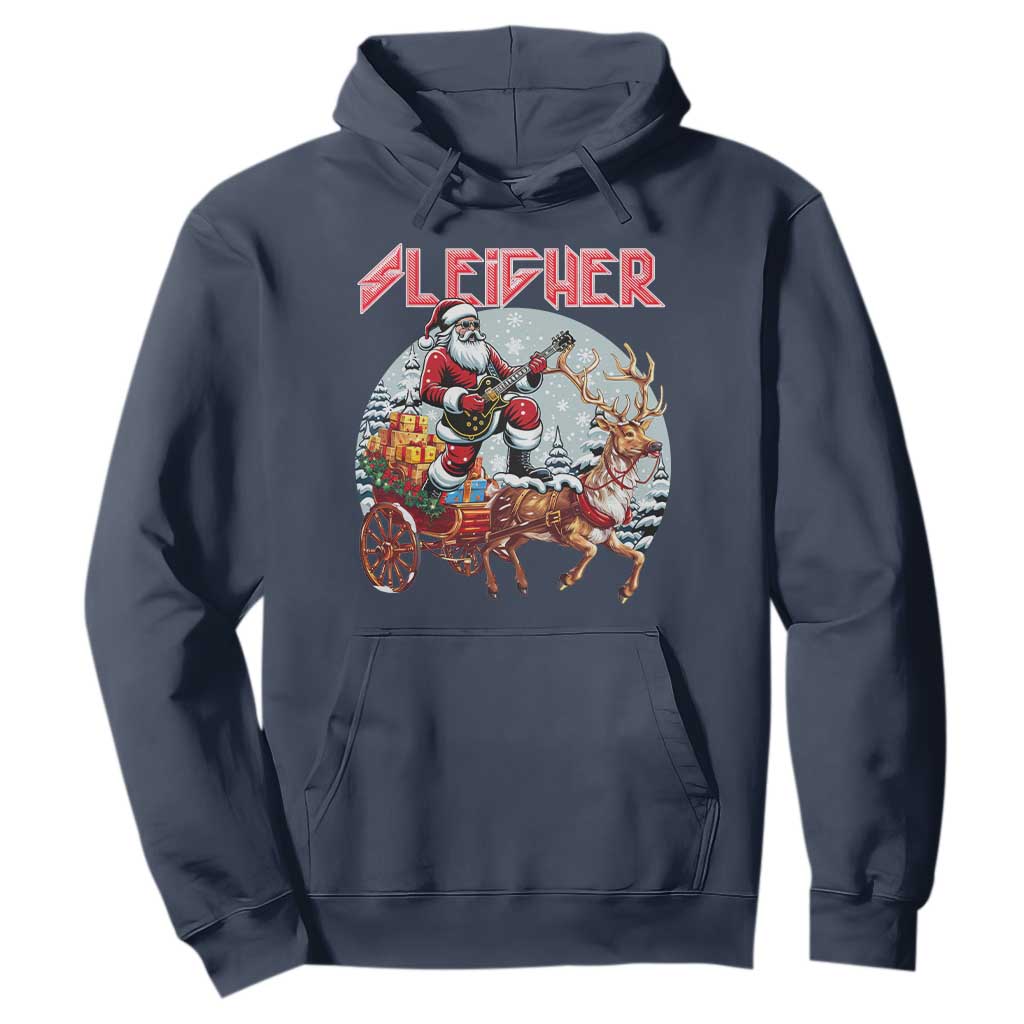 Funny Santa Heavy Metal Christmas Hoodie Sleigher Xmas Rock & Roll TS11 Navy Print Your Wear