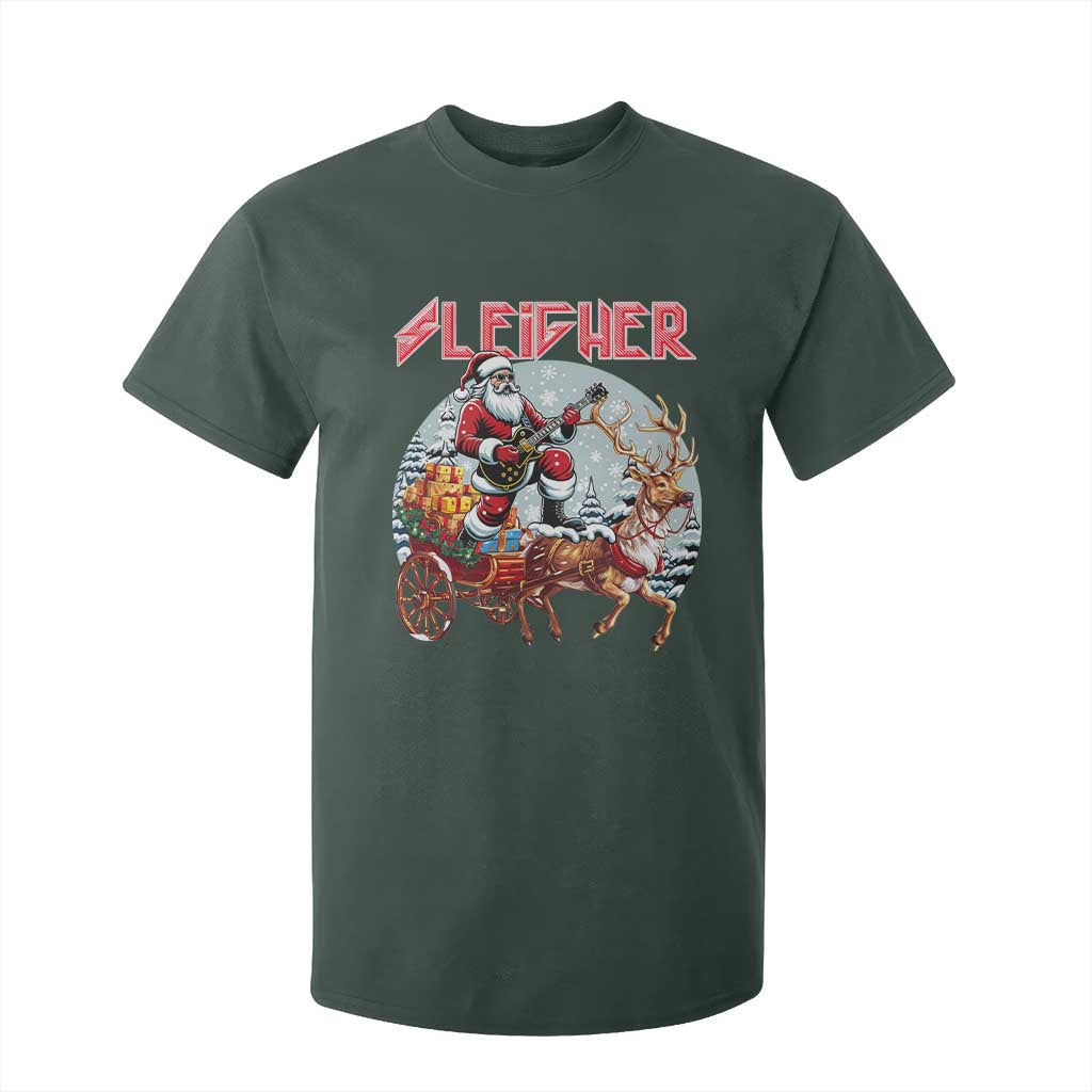 Funny Santa Heavy Metal Christmas T Shirt For Kid Sleigher Xmas Rock & Roll TS11 Dark Forest Green Print Your Wear