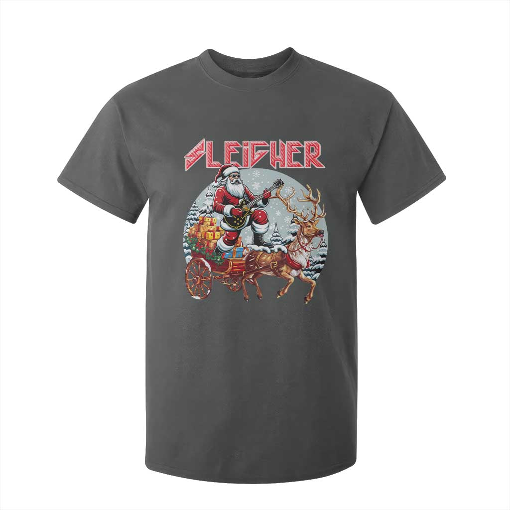 Funny Santa Heavy Metal Christmas T Shirt For Kid Sleigher Xmas Rock & Roll TS11 Dark Heather Print Your Wear