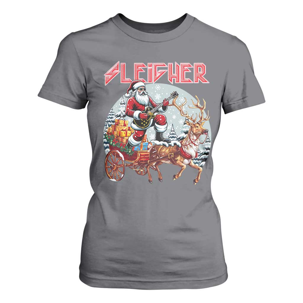 Funny Santa Heavy Metal Christmas T Shirt For Women Sleigher Xmas Rock & Roll TS11 Charcoal Print Your Wear
