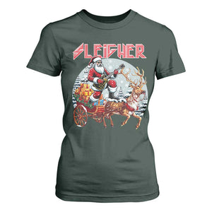 Funny Santa Heavy Metal Christmas T Shirt For Women Sleigher Xmas Rock & Roll TS11 Dark Forest Green Print Your Wear