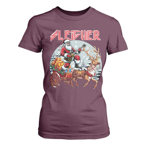 Funny Santa Heavy Metal Christmas T Shirt For Women Sleigher Xmas Rock & Roll TS11 Maroon Print Your Wear